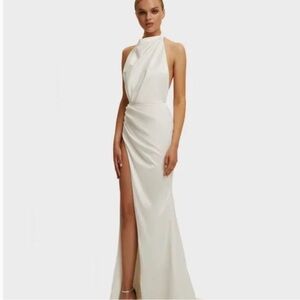 Milla High Neck Halter Slit White dress